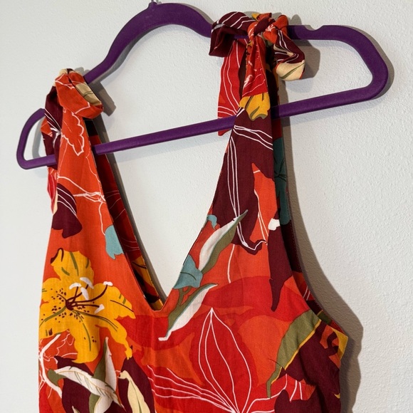 Cupshe Orange Floral Shift Midi Dress w Tie Shoulders and Slits Women’s XS New - Picture 5 of 7